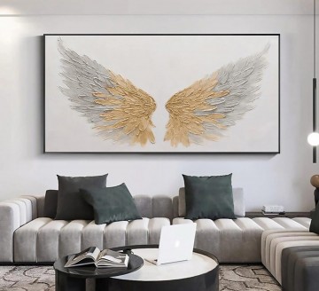  pared Pintura al %C3%B3leo - Gold Angel Wing oro abstracto de Palette Knife arte de pared minimalismo